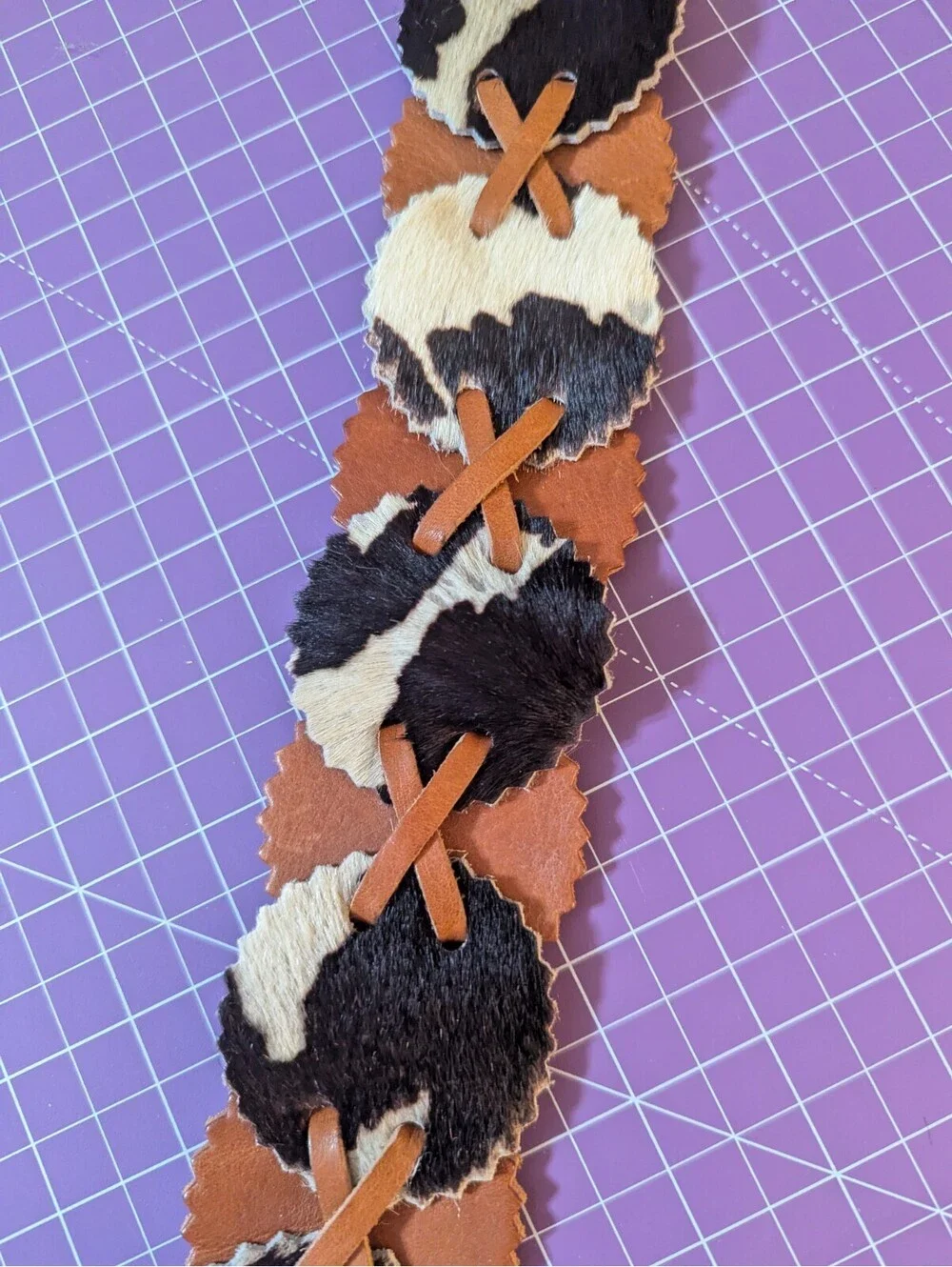 WCM New York Size L Belt Genuine Leather Cowhide Fur